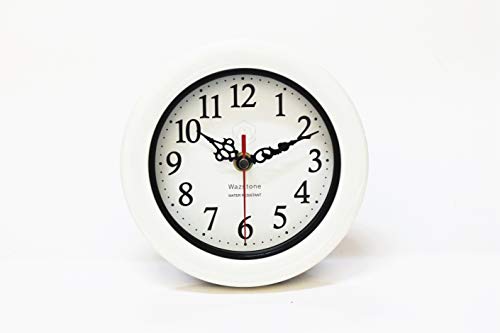 Perfect Pearl Water Resistant Clock, Simple Modern Design, 6.5" in Diameter, Plastic Frame, Flexible options to hang or to stand.