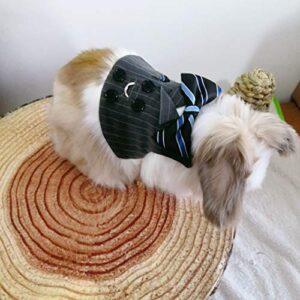 Rabbit Clothes Formal Suit Harness with Striped Tie Adjustable Bunny Vest Halloween Cosplay Wedding Party Holiday Daily Wear Walking Harness Clothes for Bunny Kitten Puppy Chinchilla guinea pig (S)