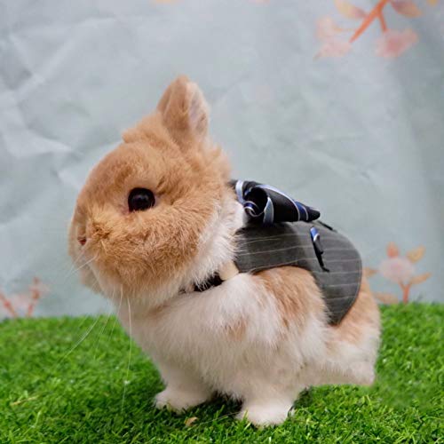 Rabbit Clothes Formal Suit Harness with Striped Tie Adjustable Bunny Vest Halloween Cosplay Wedding Party Holiday Daily Wear Walking Harness Clothes for Bunny Kitten Puppy Chinchilla guinea pig (S)