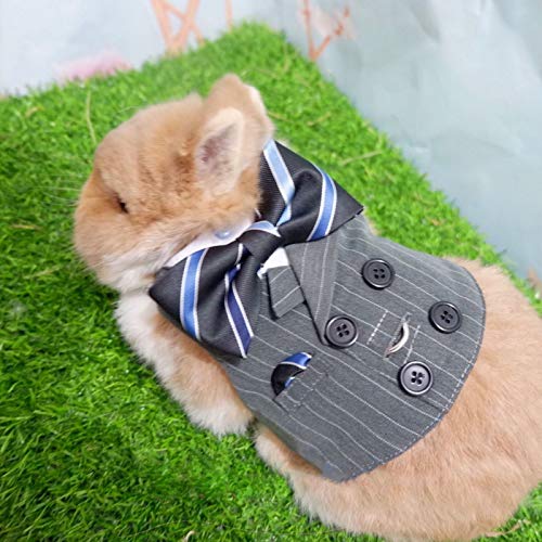 Rabbit Clothes Formal Suit Harness with Striped Tie Adjustable Bunny Vest Halloween Cosplay Wedding Party Holiday Daily Wear Walking Harness Clothes for Bunny Kitten Puppy Chinchilla guinea pig (S)