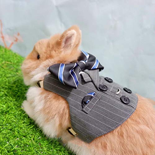 Rabbit Clothes Formal Suit Harness with Striped Tie Adjustable Bunny Vest Halloween Cosplay Wedding Party Holiday Daily Wear Walking Harness Clothes for Bunny Kitten Puppy Chinchilla guinea pig (S)