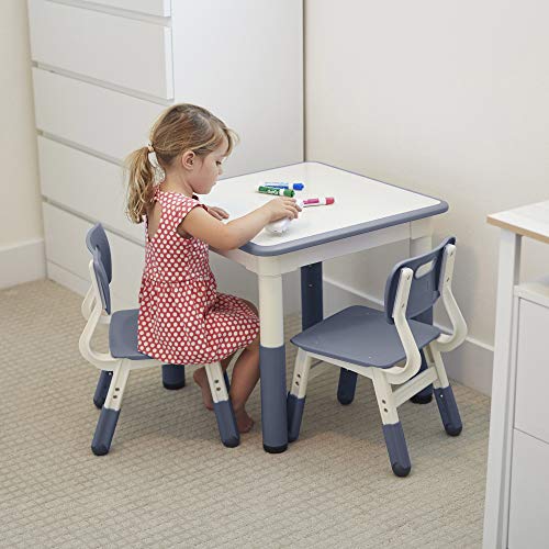 ECR4Kids Square Dry-Erase Activity 2 Adjustable Height Table and Chairs, Grey