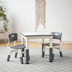 ECR4Kids Square Dry-Erase Activity 2 Adjustable Height Table and Chairs, Grey