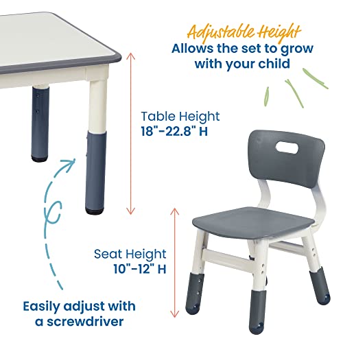 ECR4Kids Square Dry-Erase Activity 2 Adjustable Height Table and Chairs, Grey