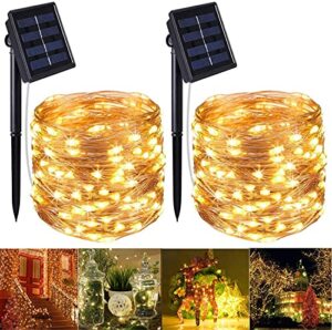 renohef 2 pack solar string lights,200 leds 66ft waterproof outdoor fairy lights with 8 lighting modes,garden copper wire decorative lights for patio,gate,trees,wedding,party,christmas