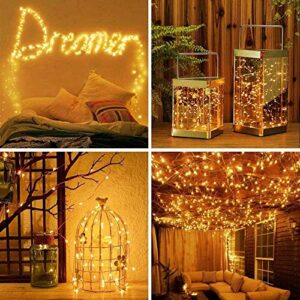 Renohef 2 Pack Solar String Lights,200 LEDs 66Ft Waterproof Outdoor Fairy Lights with 8 Lighting Modes,Garden Copper Wire Decorative Lights for Patio,Gate,Trees,Wedding,Party,Christmas