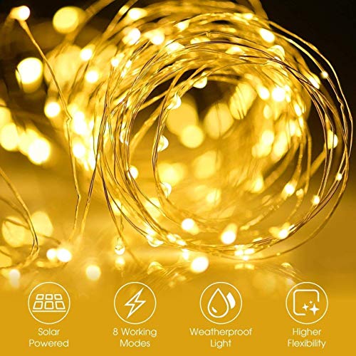 Renohef 2 Pack Solar String Lights,200 LEDs 66Ft Waterproof Outdoor Fairy Lights with 8 Lighting Modes,Garden Copper Wire Decorative Lights for Patio,Gate,Trees,Wedding,Party,Christmas