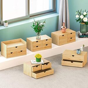 Wisuce 100% Original Bamboo Desk Organizer - Mini Bamboo Desk Drawer Tabletop Storage Organization Box for Office Home Toiletries Supplies, No Assembly Required (4 Drawer)