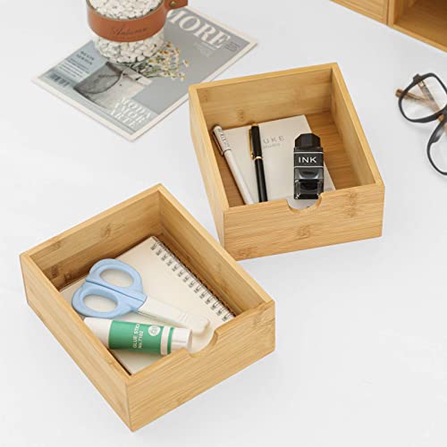 Wisuce 100% Original Bamboo Desk Organizer - Mini Bamboo Desk Drawer Tabletop Storage Organization Box for Office Home Toiletries Supplies, No Assembly Required (4 Drawer)