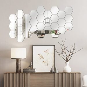 funcsdik hexagon mirror wall sticker 12 pieces acrylic mirror three-dimensional wall stickers for living room entrance hallway stairs personalized decorative mirror stickers (hexagon mirror)