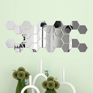 FUNCSDIK Hexagon Mirror Wall Sticker 12 Pieces Acrylic Mirror Three-Dimensional Wall Stickers for Living Room Entrance Hallway Stairs Personalized Decorative Mirror Stickers (Hexagon Mirror)