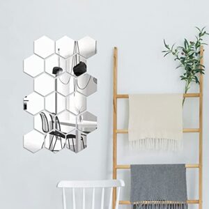 FUNCSDIK Hexagon Mirror Wall Sticker 12 Pieces Acrylic Mirror Three-Dimensional Wall Stickers for Living Room Entrance Hallway Stairs Personalized Decorative Mirror Stickers (Hexagon Mirror)