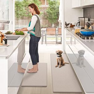 DEXI Kitchen Rugs and Mats Cushioned Anti Fatigue Comfort Mat Non Slip Standing Rug 2 Pieces Set 17"x29"+17"x59",Beige White