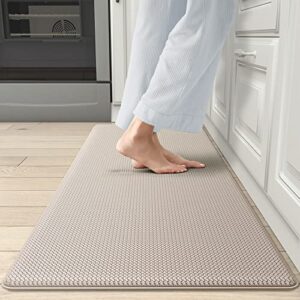 DEXI Kitchen Rugs and Mats Cushioned Anti Fatigue Comfort Mat Non Slip Standing Rug 2 Pieces Set 17"x29"+17"x59",Beige White