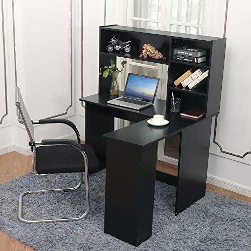 ivinta Wood L Shaped Computer Desk with Hutch Modern Corner Gaming Desk with Storage Shelves Home Office Desk for Small Space Dark Brown Writing Desk Workstation