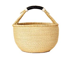 extra large ghana bolga african dye-free market basket with black & tan handle - (extra large: 16”-18” across)
