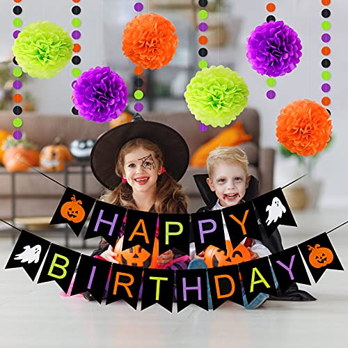 Black Halloween Happy Birthday Banner- Halloween Birthday Party Decorations,1st Birthday Halloween,Happy Birthday Halloween Banner,Halloween Fireplace Mantle Home Decor