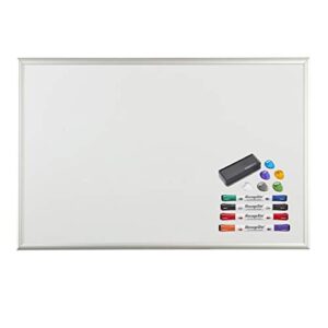 messagestor 2 feet x 3 feet dry erase board, 24 in x 36 in white board, with markers, magnets, and magnetic eraser accessories, for offices, presentations, classrooms, home school, memo board