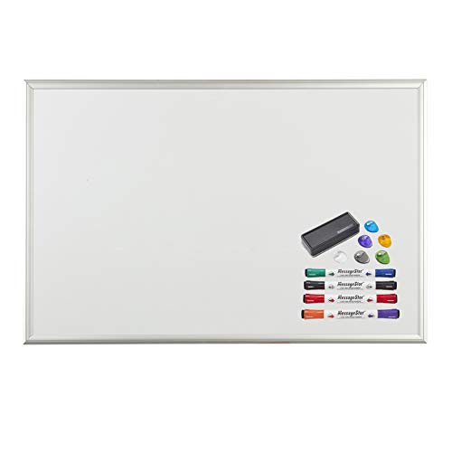 MessageStor 2 feet x 3 feet Dry Erase Board, 24 in x 36 in White Board, with Markers, Magnets, and Magnetic Eraser Accessories, for Offices, Presentations, Classrooms, Home School, Memo Board