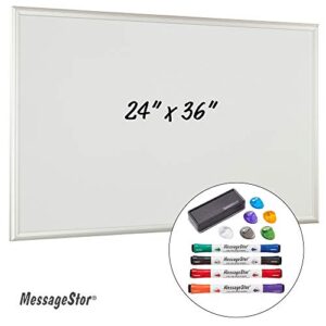 MessageStor 2 feet x 3 feet Dry Erase Board, 24 in x 36 in White Board, with Markers, Magnets, and Magnetic Eraser Accessories, for Offices, Presentations, Classrooms, Home School, Memo Board