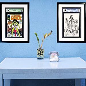 Coinz Comics: Graded Comic Book Frame, Black and White Acid-Free mat Board, Includes UV Protected Poly Facing, Fits CGC and CBCS Graded Comics, Wall Mountable with Sawtooth Hanger