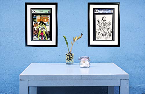 Coinz Comics: Graded Comic Book Frame, Black and White Acid-Free mat Board, Includes UV Protected Poly Facing, Fits CGC and CBCS Graded Comics, Wall Mountable with Sawtooth Hanger