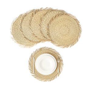 artera set of 6 oversized round seagrass placemat, 15" round, woven table mats, no-slip natural heat resistant mats for table, coasters, pots, pans & teapots in kitchen (round 10)