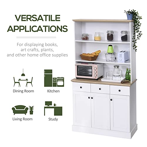 HOMCOM 71" Buffet with Hutch, Kitchen Pantry Cabinet, Bookcase with Drawers & Shelves for Living Room, White