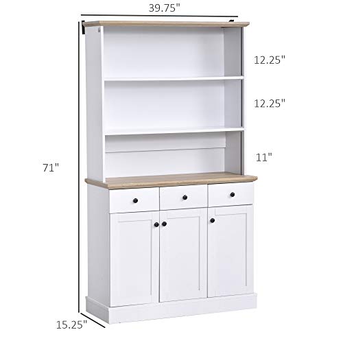 HOMCOM 71" Buffet with Hutch, Kitchen Pantry Cabinet, Bookcase with Drawers & Shelves for Living Room, White