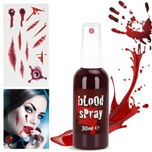 halloween fake blood spray 1oz, realistic safe washable fake blood for clothes halloween blood makeup zombie vampire bloody face blood for halloween (1oz/30ml)