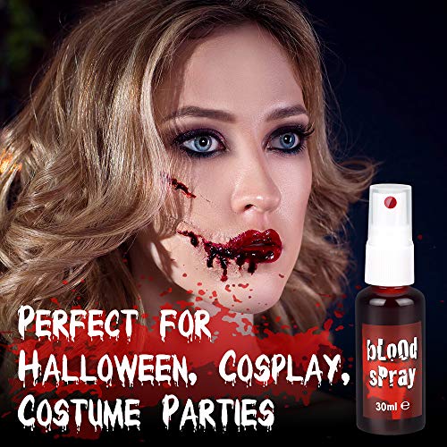 Halloween Fake Blood Spray 1oz, Realistic Safe Washable Fake Blood for Clothes Halloween Blood Makeup Zombie Vampire Bloody Face Blood for Halloween (1oz/30ml)