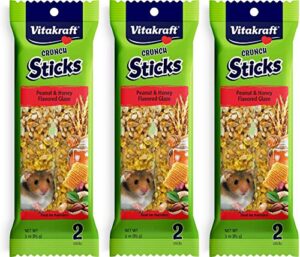 vitakraft 3 pack of peanut and honey crunch sticks hamster treats, 2 sticks each