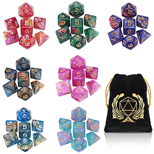 Coyeekn DND Dice Set, 7 x 7 Sets (49 Pieces) Glitter Polyhedral Dice for Dungeons & Dragons RPG MTG DND Tabletop Game with 1 Pouch