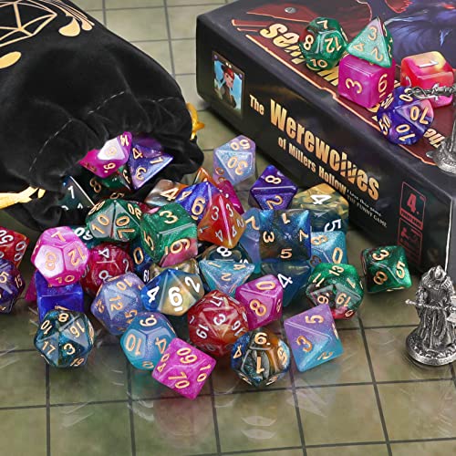 Coyeekn DND Dice Set, 7 x 7 Sets (49 Pieces) Glitter Polyhedral Dice for Dungeons & Dragons RPG MTG DND Tabletop Game with 1 Pouch