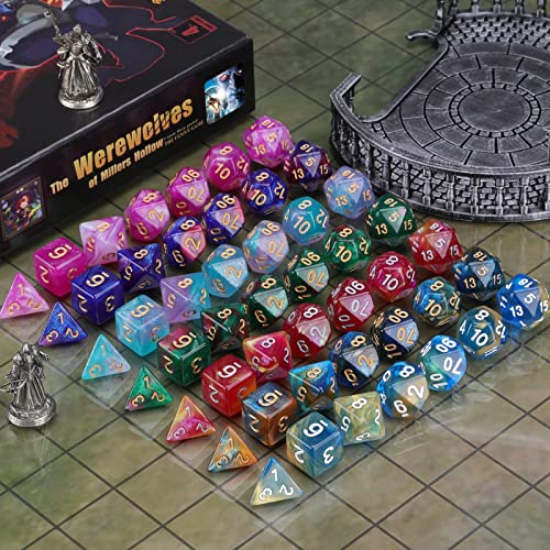 Coyeekn DND Dice Set, 7 x 7 Sets (49 Pieces) Glitter Polyhedral Dice for Dungeons & Dragons RPG MTG DND Tabletop Game with 1 Pouch