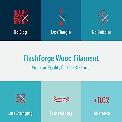 FLASHFORGE Wood 3D Printer Filament, 1.75mm (Dark Wood), 1kg Spool (2.2lbs), Guaranteed Fresh, Dimensional Accuracy +/- 0.02mm, Tangle-Free, Fits Most FDM Printers [Risk-Free]