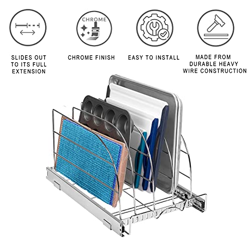 HOLDN’ STORAGE Pull Out Organizer for Cookie Sheet, Cutting Board, Bakeware, and Tray, Heavy Duty-5 Year Limited Warranty- for Kitchen Pantry Cabinets, 12.5”W x 21”D x 11 1/2" H, Chrome