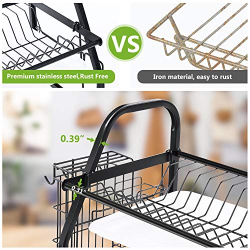 1Easylife Dish Drying Rack, 2 Tier Dish Rack Stainless Steel with Utensil Knife Holder and Cutting Board Holder Dish Drainer with Removable Drain Board for Kitchen Counter Organizer Storage