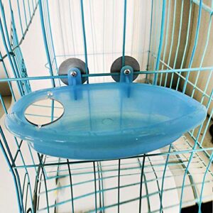 SHINYLYL Bird Bath Tub Bowl Basin Hanging Birdbath Toy Pet Parrot Budgie Parakeet Cockatiel Cage Water Shower Food Feeder with Mirror (Blue)