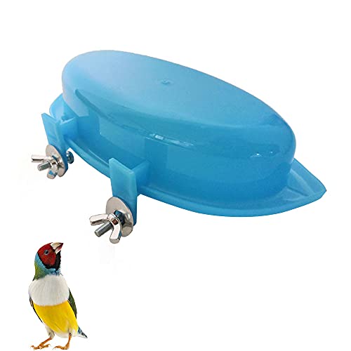 SHINYLYL Bird Bath Tub Bowl Basin Hanging Birdbath Toy Pet Parrot Budgie Parakeet Cockatiel Cage Water Shower Food Feeder with Mirror (Blue)