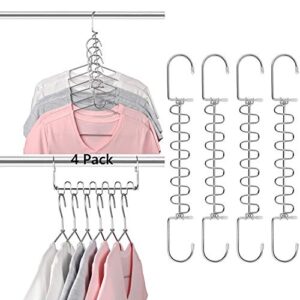 kleverise 4 pack metal space saving hangers - 12 slots stainless steel clothes hangers magic cascading hangers - clothing closet space saver storage organizers