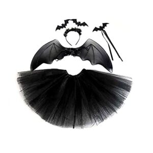 ocsoso bat costume for girls，black wing set dress- witch dress up clothes for little kids tutu skirt with headband and magic wand birthday halloween christmas party black