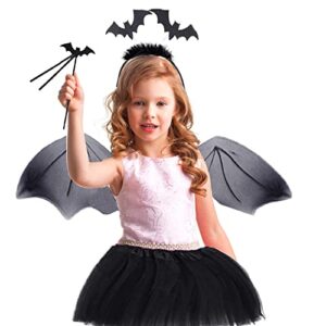 OCSOSO Bat Costume for Girls，Black Wing Set Dress- Witch Dress Up Clothes for Little Kids Tutu Skirt with Headband and Magic Wand Birthday Halloween Christmas Party Black
