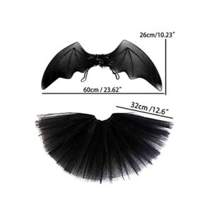 OCSOSO Bat Costume for Girls，Black Wing Set Dress- Witch Dress Up Clothes for Little Kids Tutu Skirt with Headband and Magic Wand Birthday Halloween Christmas Party Black
