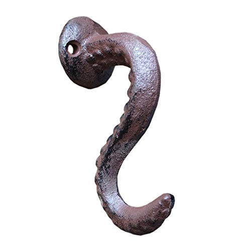 Brown Cast Iron Octopus Tentacle Metal Wall Hook with Hanging Hardware Bathroom Wall Towel Hook Nautical Theme Coat Hooks