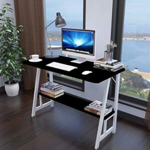 desktop computer desk with storage rack, home office study writing table computer gaming table bedroom laptop study table, student workstation study reading writing desk pc laptop table (black)