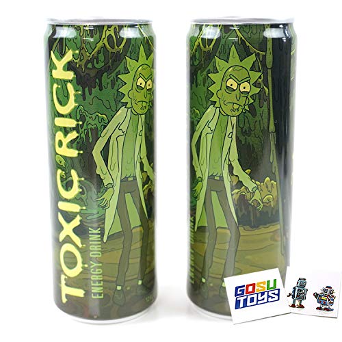 Rick and Morty Toxic Rick Energy Drink (2 Pack) with 2 Gosu Toys Stickers