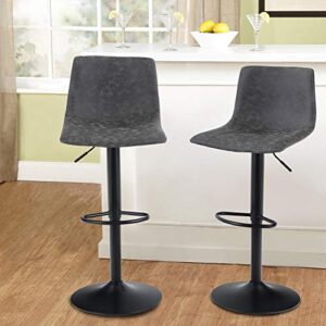 maison arts swivel bar stools set of 2 for kitchen counter adjustable counter height bar chairs with back tall barstools pu leather kitchen island stools, 300 lbs bear capacity, grey