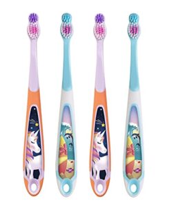 jordan* step 3 kids toothbrush, 6-9 years, soft bristles, bpa free - 4 pack - blue & pink