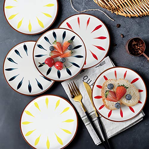 Aquiver 6'' Ceramic Dessert Plates - Color Painted Porcelain Appetizer Plates - Tea Party Small Serving Plates for Cake, Pie, Snacks, Ice Cream, Side Dish, Waffles - Set of 6 (3 Colors)